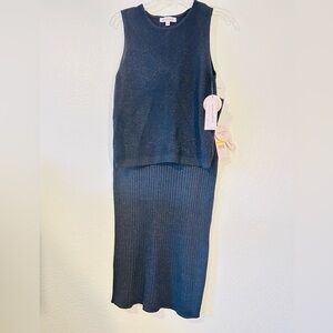 Nanette Lepore 2 PC Very Black Metallic Sparkly Knit Top/Skirt Set SZ M